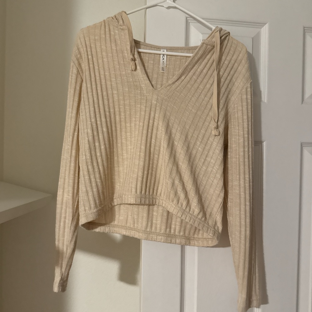 Beige Ribbed Hoodie